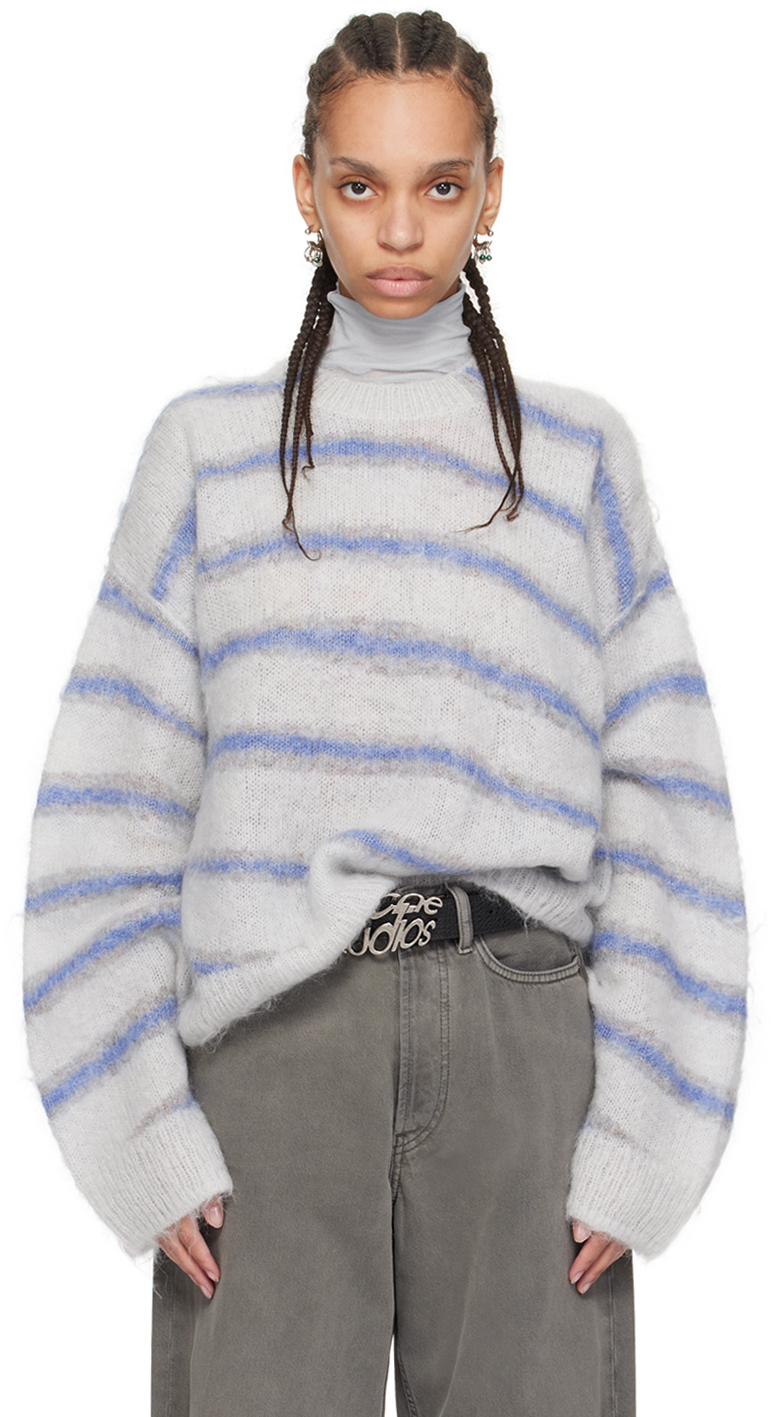 Shop Acne Studios Gray & Blue Stripe Sweater In Dlq Light Grey/sweet