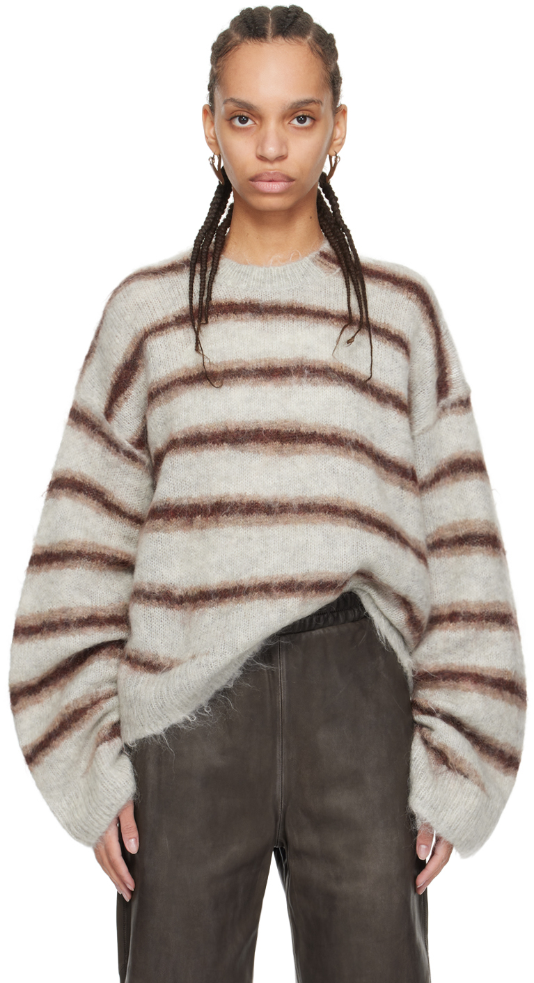 Shop Acne Studios Gray & Burgundy Stripe Sweater In Dlr Grey Melange/bur