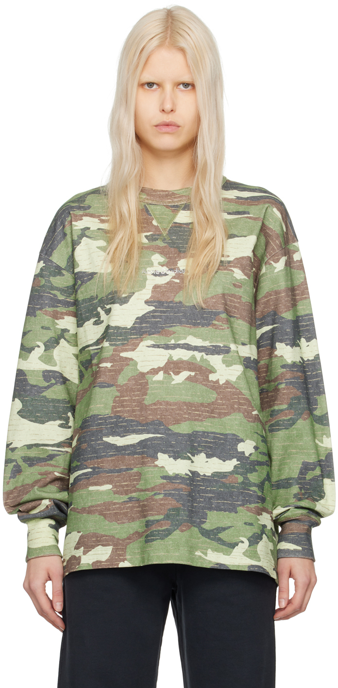 Khaki Camouflage Printed Oversized Sweatshirt
