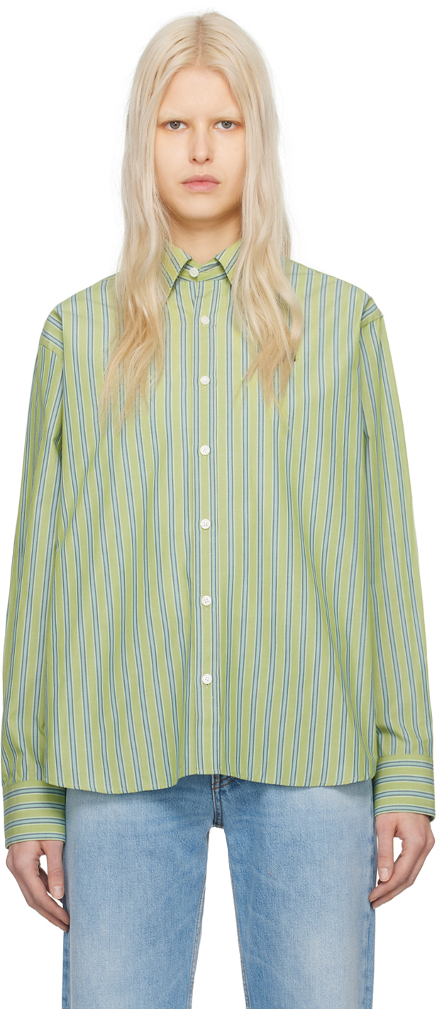 Acne Studios Green Stripe Shirt In Aqe Bright Green/dar