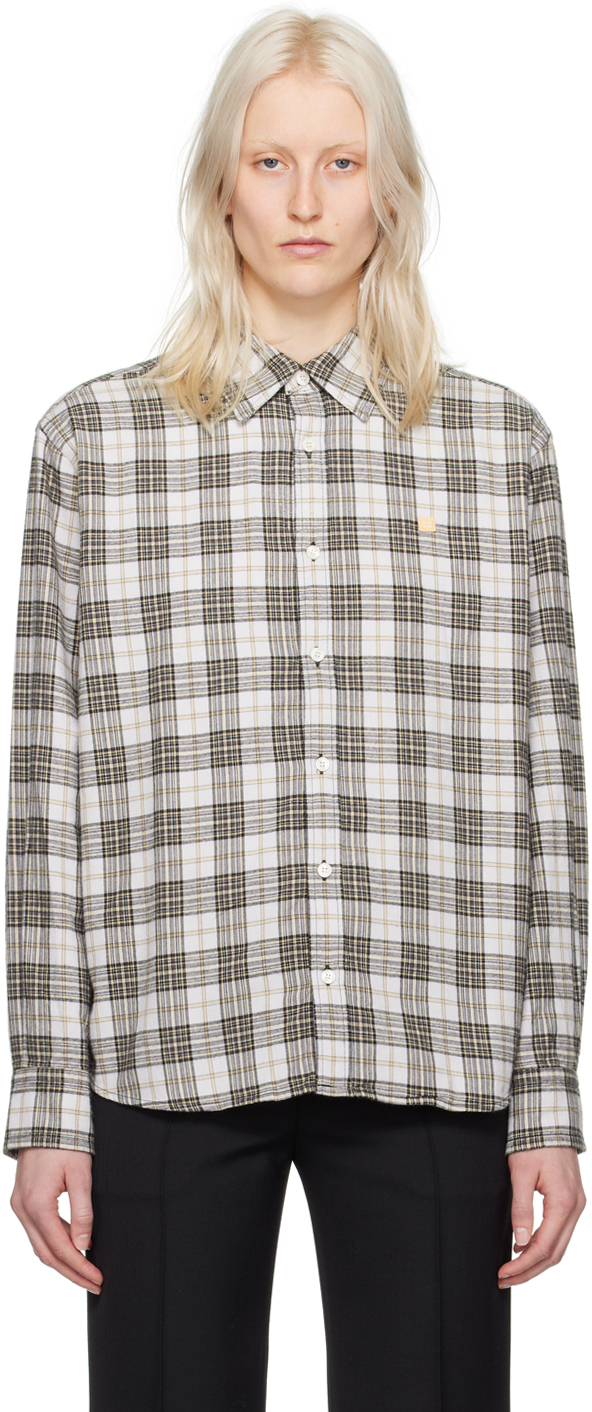Acne Studios Appliquéd Checked Cotton-flannel Shirt In Ayt White/black