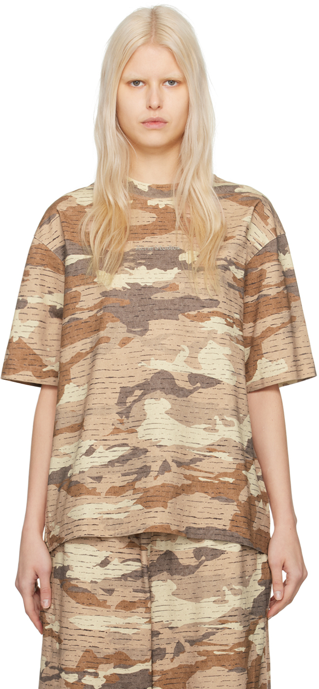 Acne Studios: ブラウン 迷彩 Tシャツ | SSENSE 日本