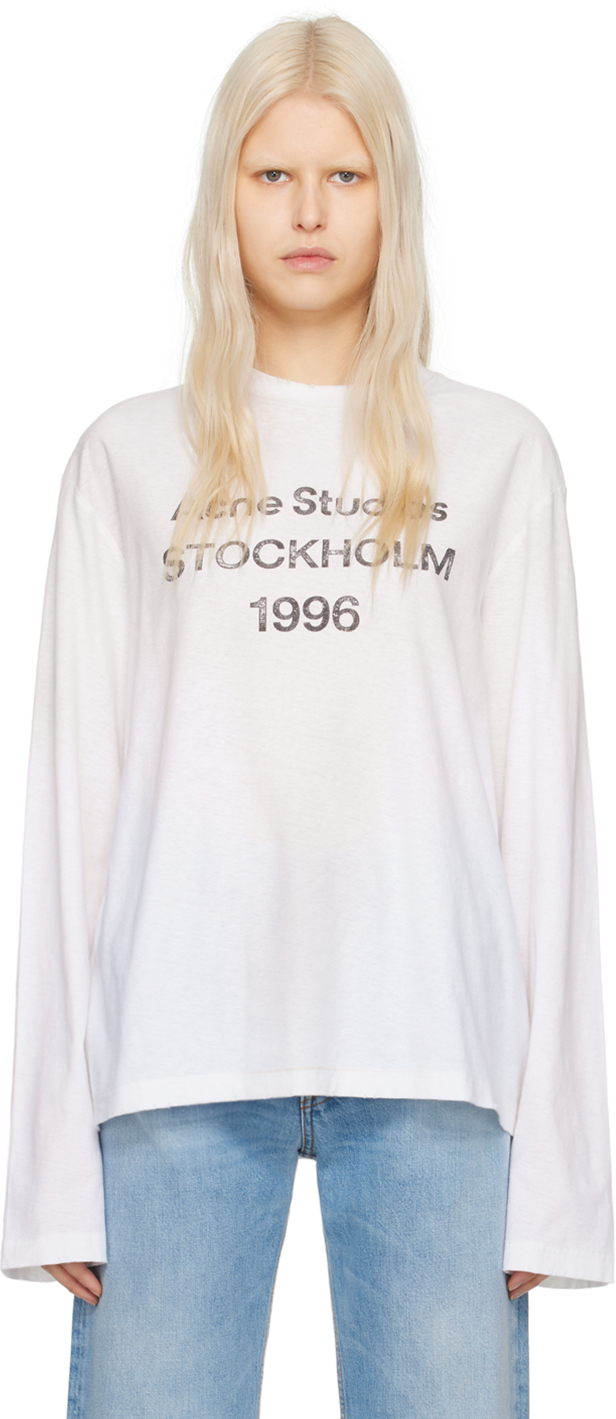 Acne Studios White Printed Long Sleeve T-shirt In 183 Optic White