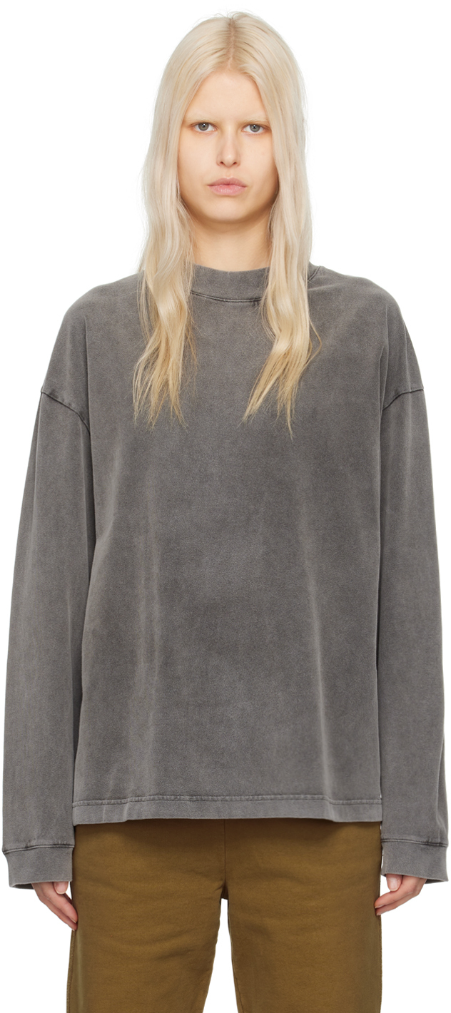 Acne Studios Gray Faded Long Sleeve T-shirt In Washed Black