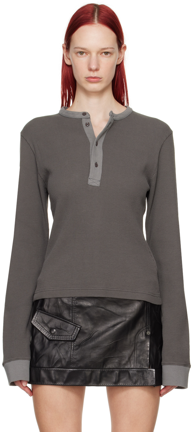 Gray Fitted Long Sleeve T-Shirt