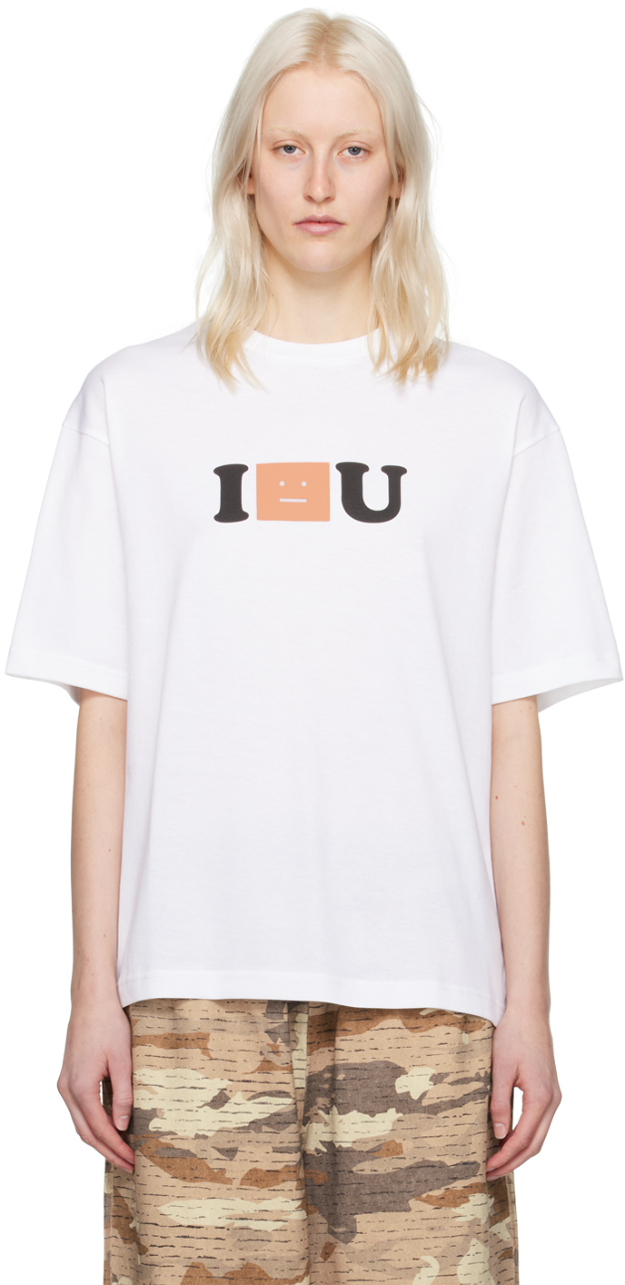 Shop Acne Studios White 'i Face U' T-shirt In 183 Optic White