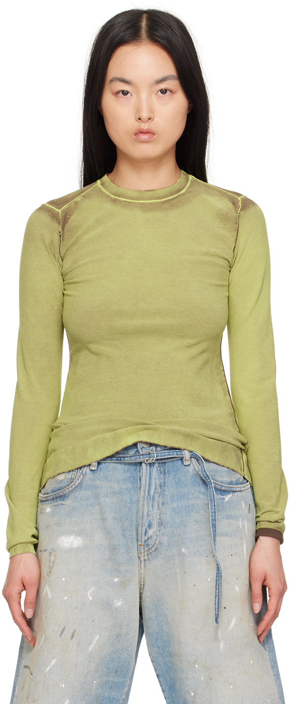 Shop Acne Studios Green Cutout Sweater In Abe Lime Green