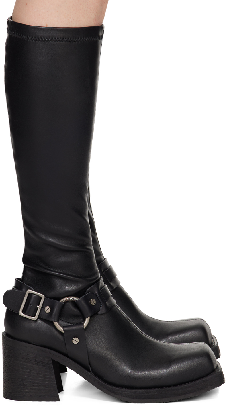 Black Pull-On Buckle Boots