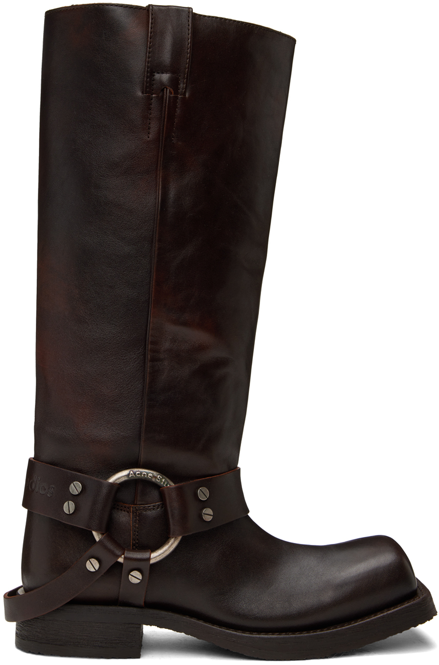 Shop Acne Studios Ssense Exclusive Brown Stirrup High Boots In Dark Brown
