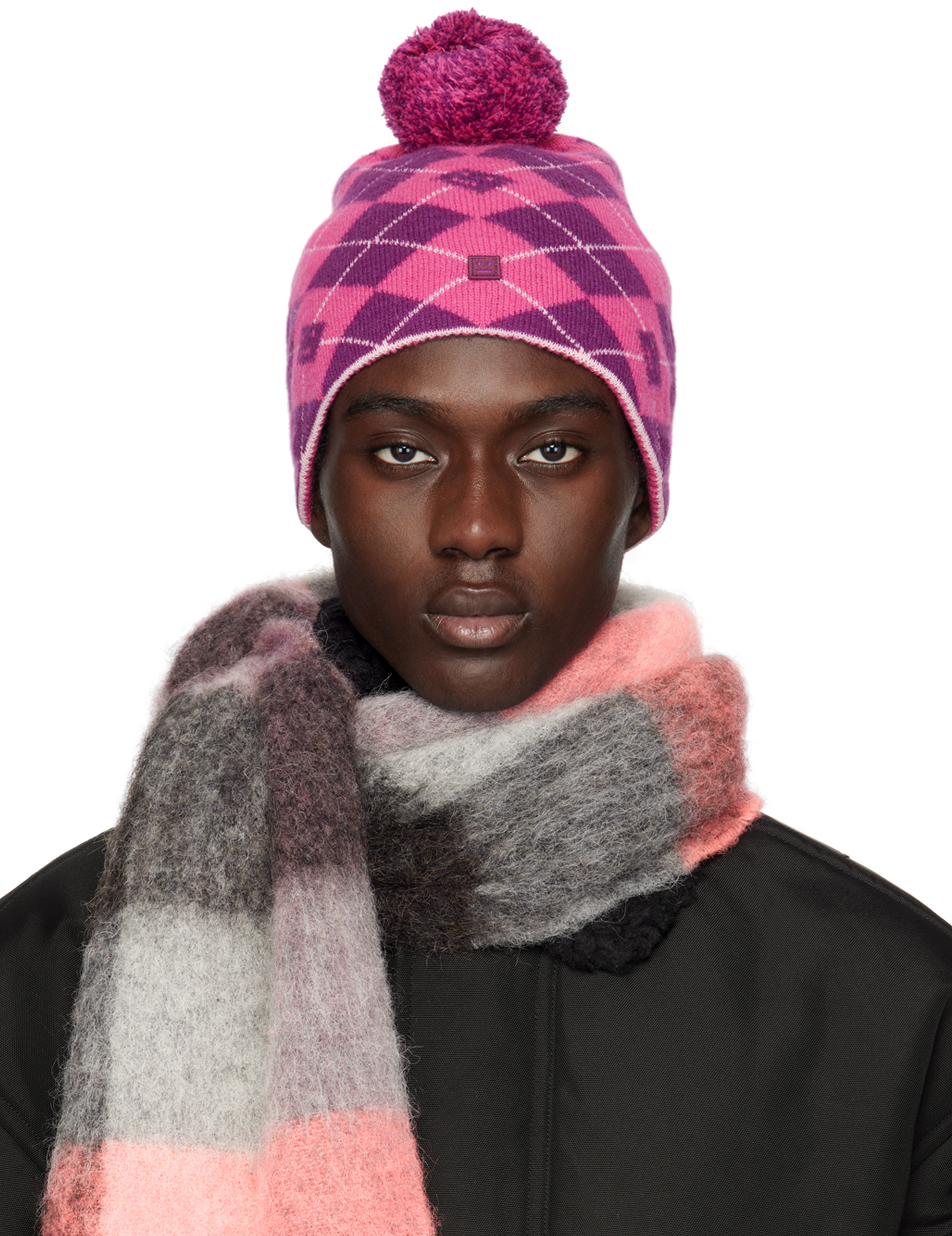 Pink & Purple Argyle Jacquard Beanie