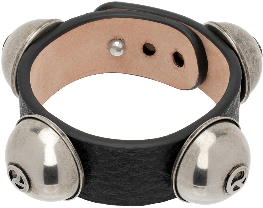 Shop Acne Studios Black Leather Stud Bracelet In 900 Black