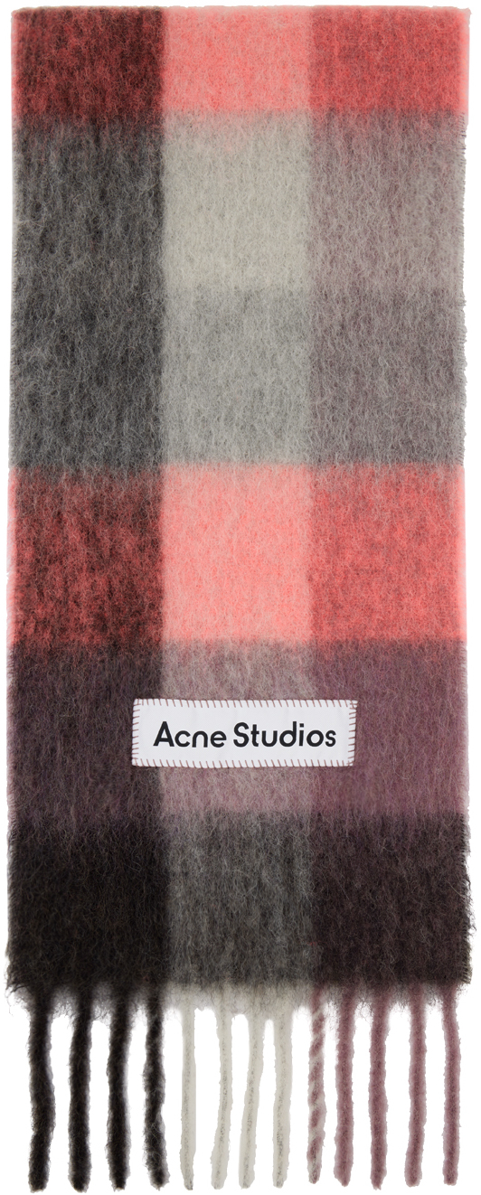 Shop Acne Studios Pink & Gray Checked Scarf In Dl3 Mauve/pink