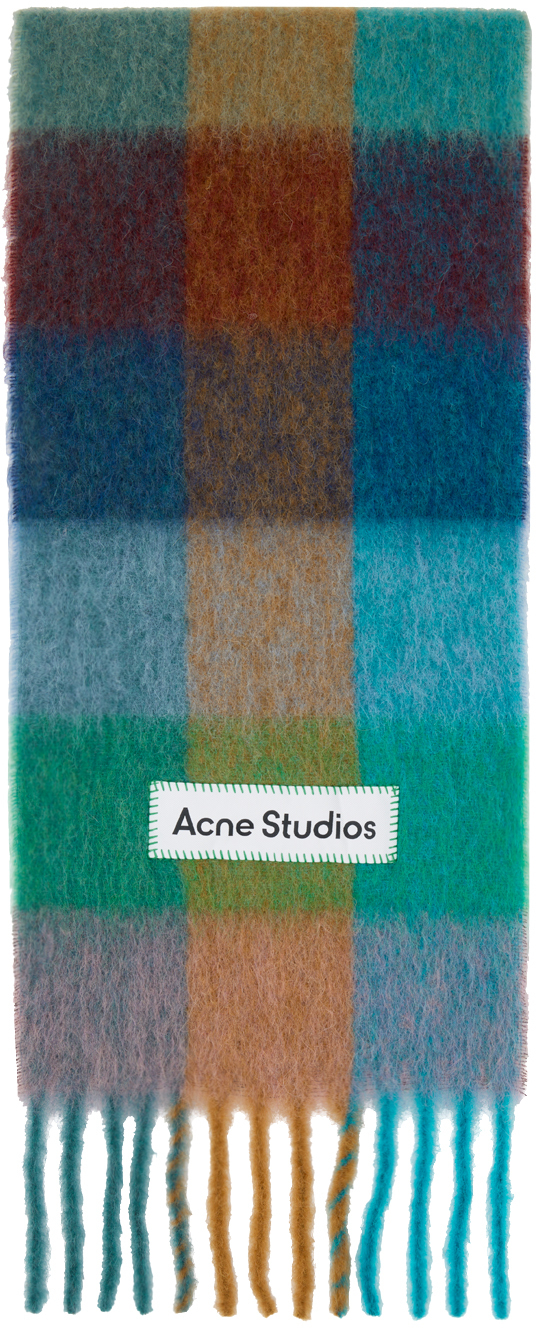Acne Studios Multicolor Checked Scarf In Dl4 Turquoise/camel