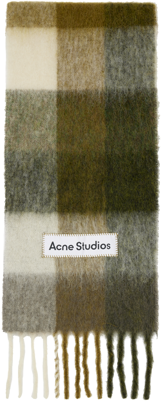 Acne Studios Green & Taupe Checked Scarf In Did Taupe/green