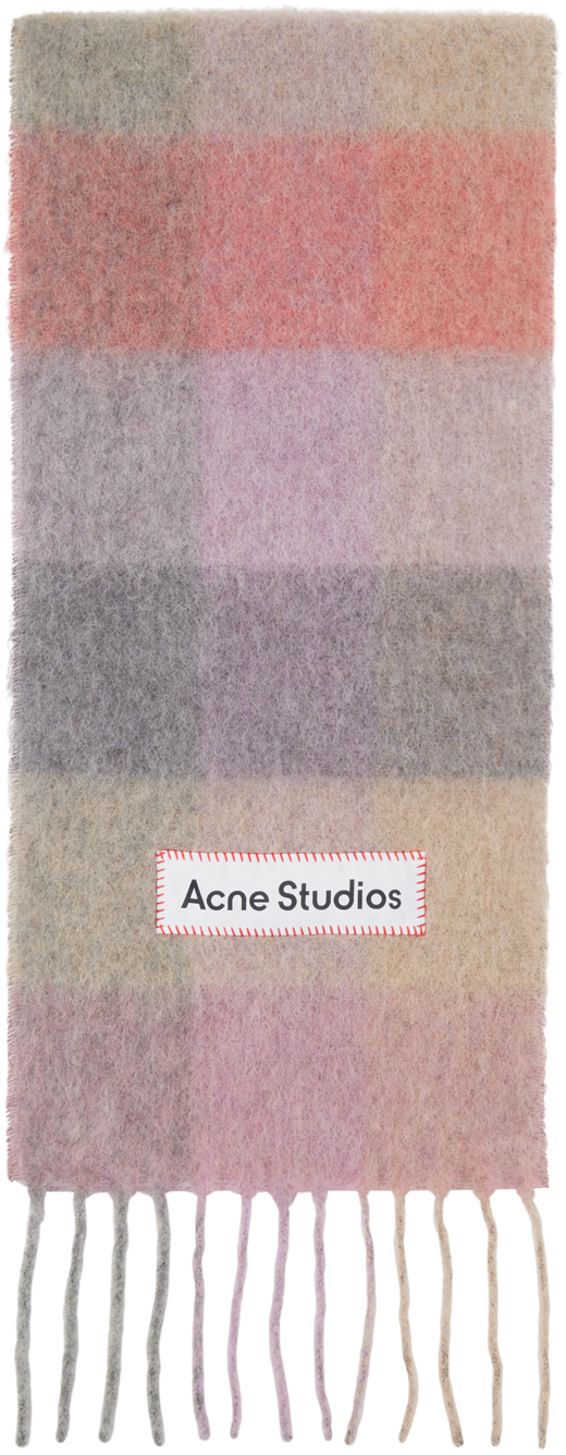 Acne Studios Pink Check Scarf In Bob Fuchsia/lilac