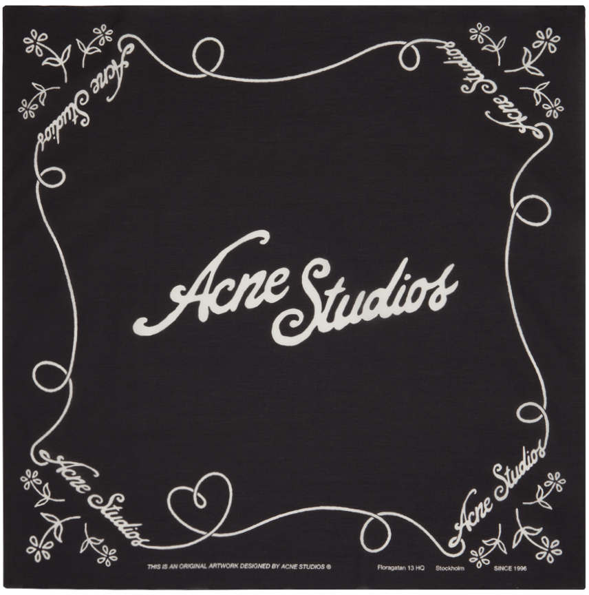 Shop Acne Studios Black Logo Handkerchief In J83 Black/white