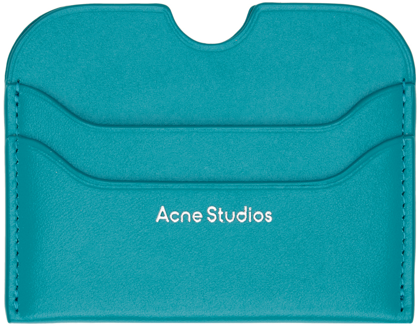 Shop Acne Studios Blue Leather Card Holder In Aaj Teal Blue
