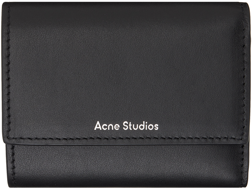 Acne Studios Black Trifold Leather Wallet In 900 Black