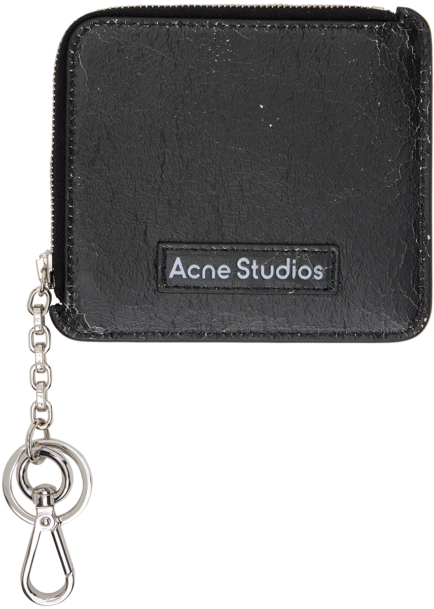 Shop Acne Studios Black Zip Leather Wallet In 900 Black