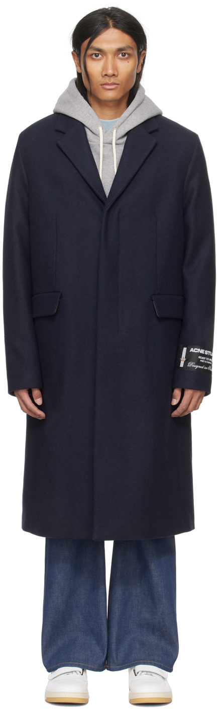 Shop Acne Studios Navy Single-breasted Coat In 833 Dark Navy