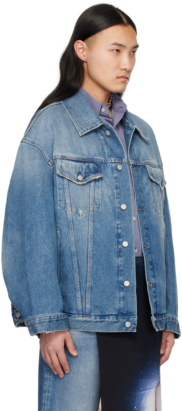 Acne Studios Blue Distressed Denim Jacket In 863 Mid Blue