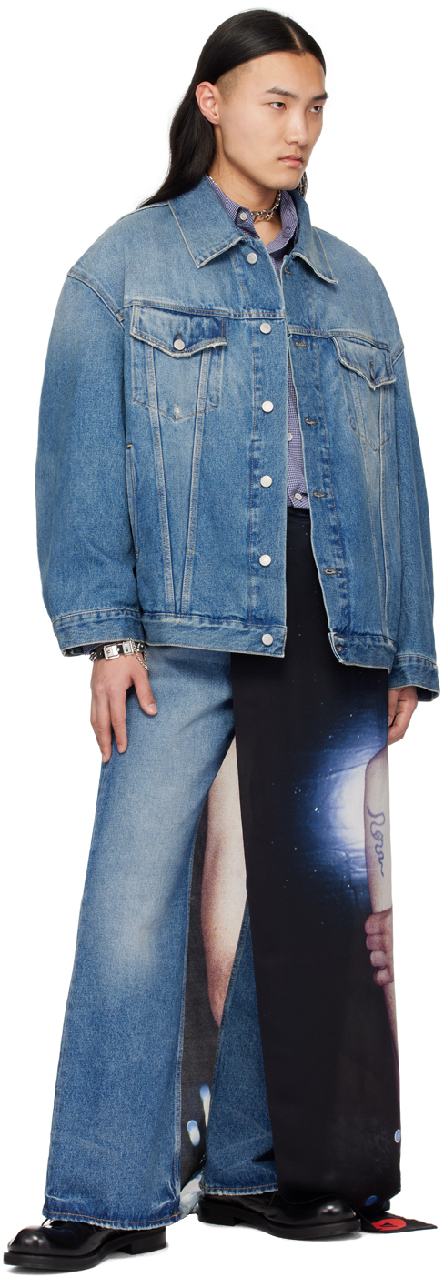 Acne Studios Blue Distressed Denim Jacket In 863 Mid Blue