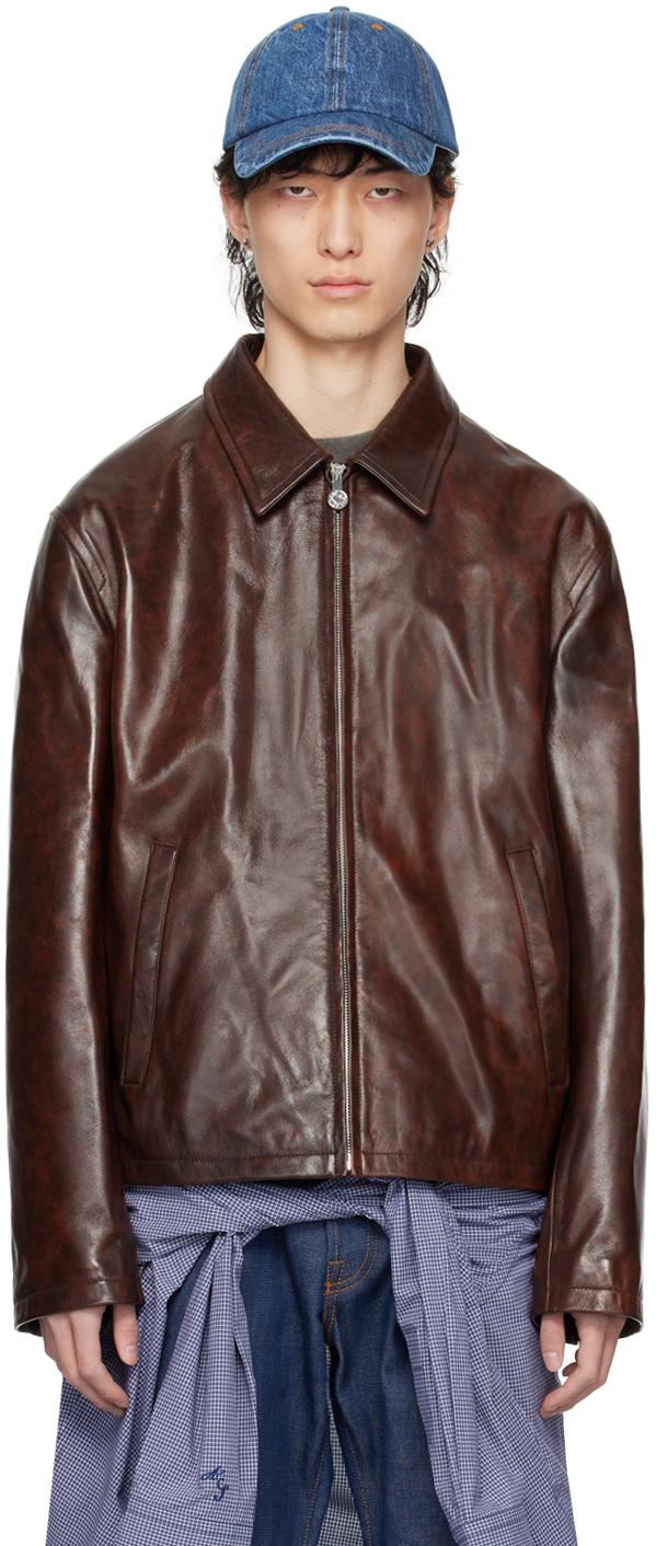 Shop Acne Studios Brown Zipper Leather Jacket In 700 Brown