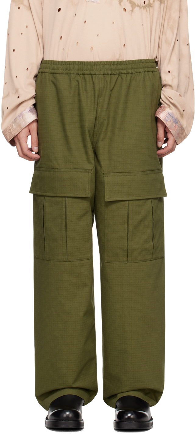 Shop Acne Studios Khaki Embroidered Cargo Pants In Ab7 Olive Green