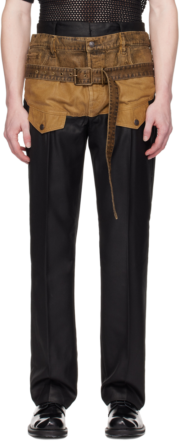 Shop Acne Studios Black & Tan Belted Trousers In Z33 Black/black