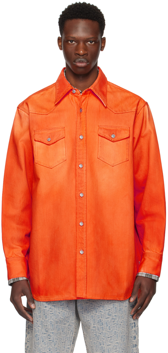 Shop Acne Studios Orange Faded Denim Shirt In Aqq Neon Orange