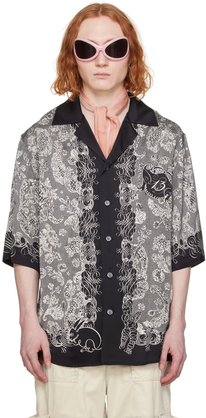 Acne Studios: Black & Off-White Printed Shirt | SSENSE