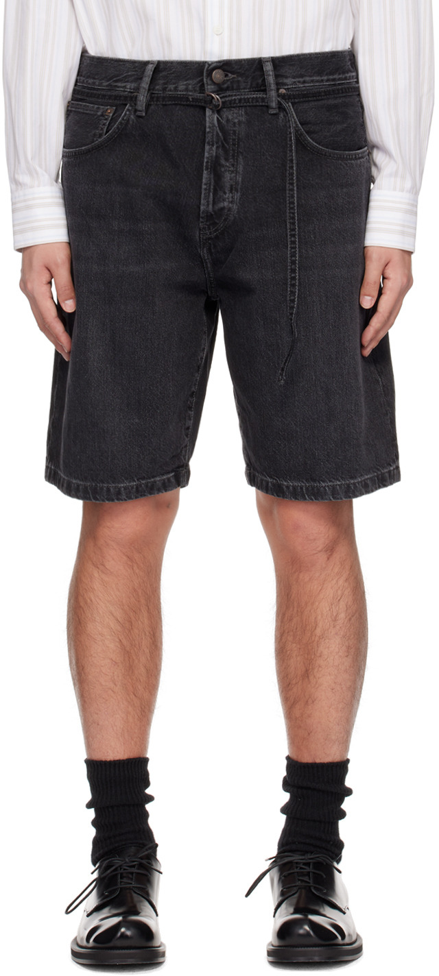 Black Faded Denim Shorts