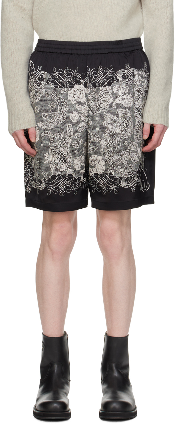 Black & Off-White Printed Shorts