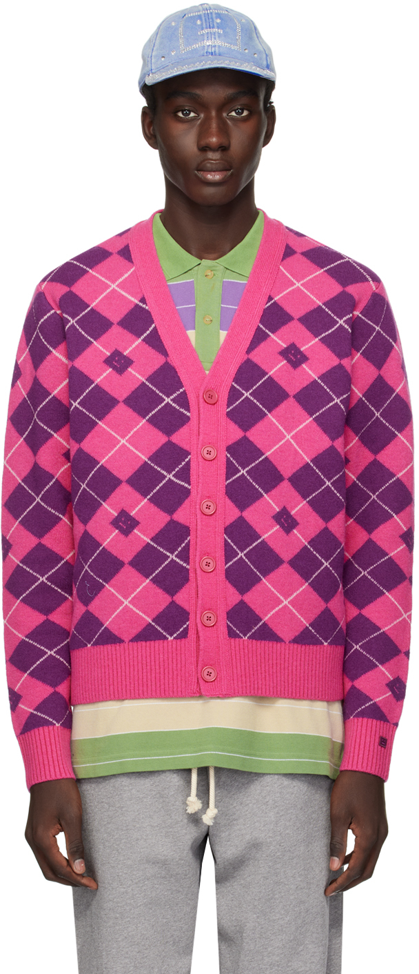 Acne Studios: Pink & Purple Argyle Cardigan 