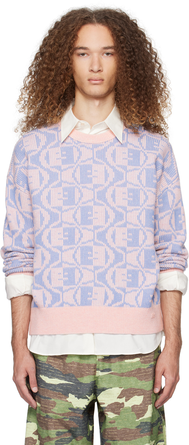 Acne Studios Pink & Blue Jacquard Sweater In Dlg Pink/light Blue