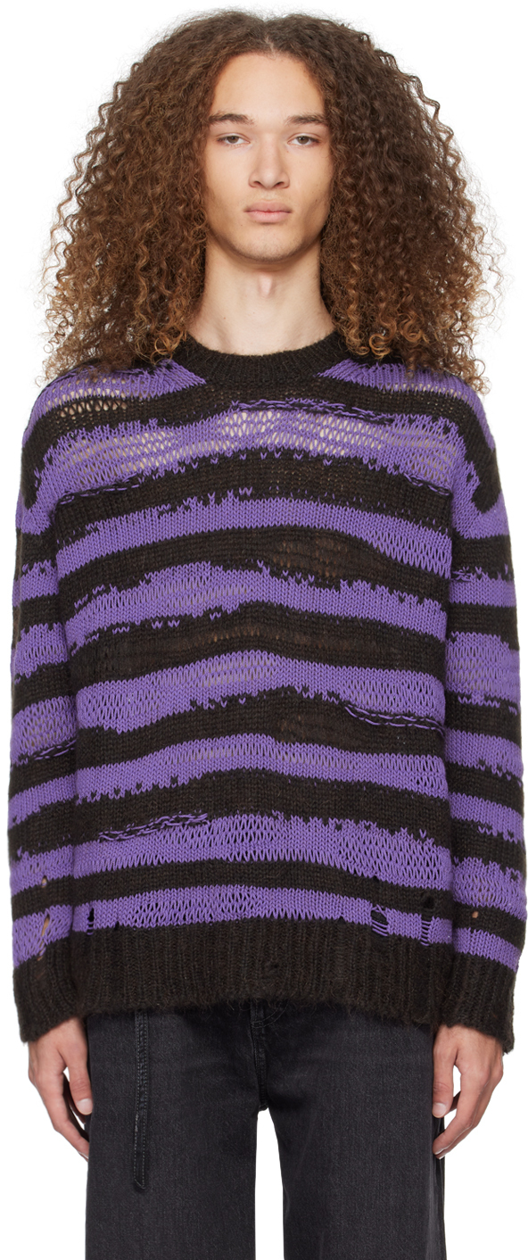 Acne Studios Brown & Purple Distressed Sweater In Dl9 Grey/purple