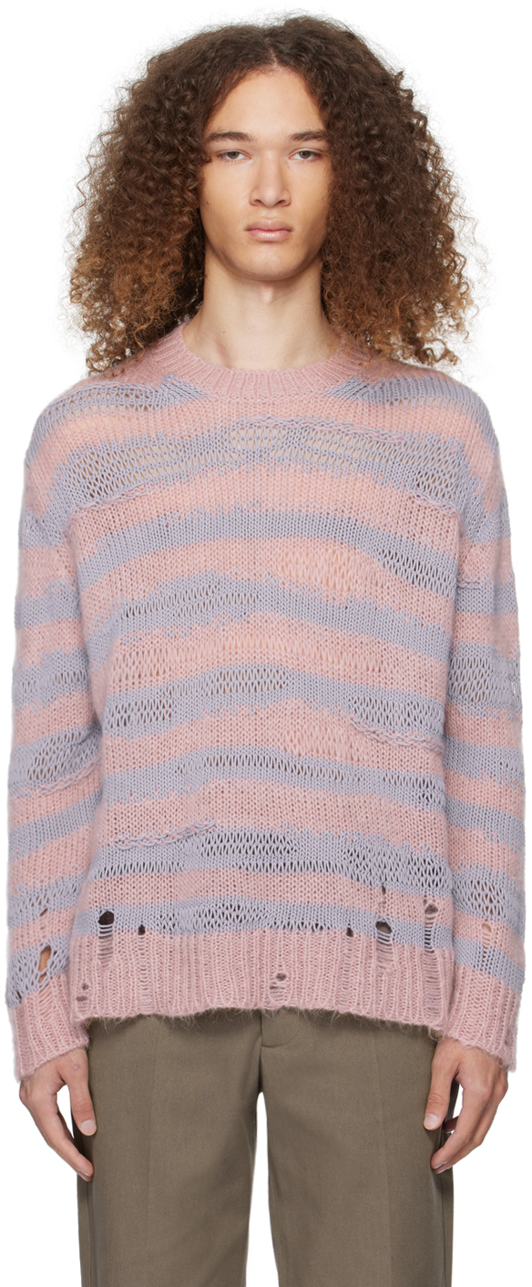 Acne Studios Pink & Purple Distressed Stripe Sweater In Dla Dusty Pink/lilac