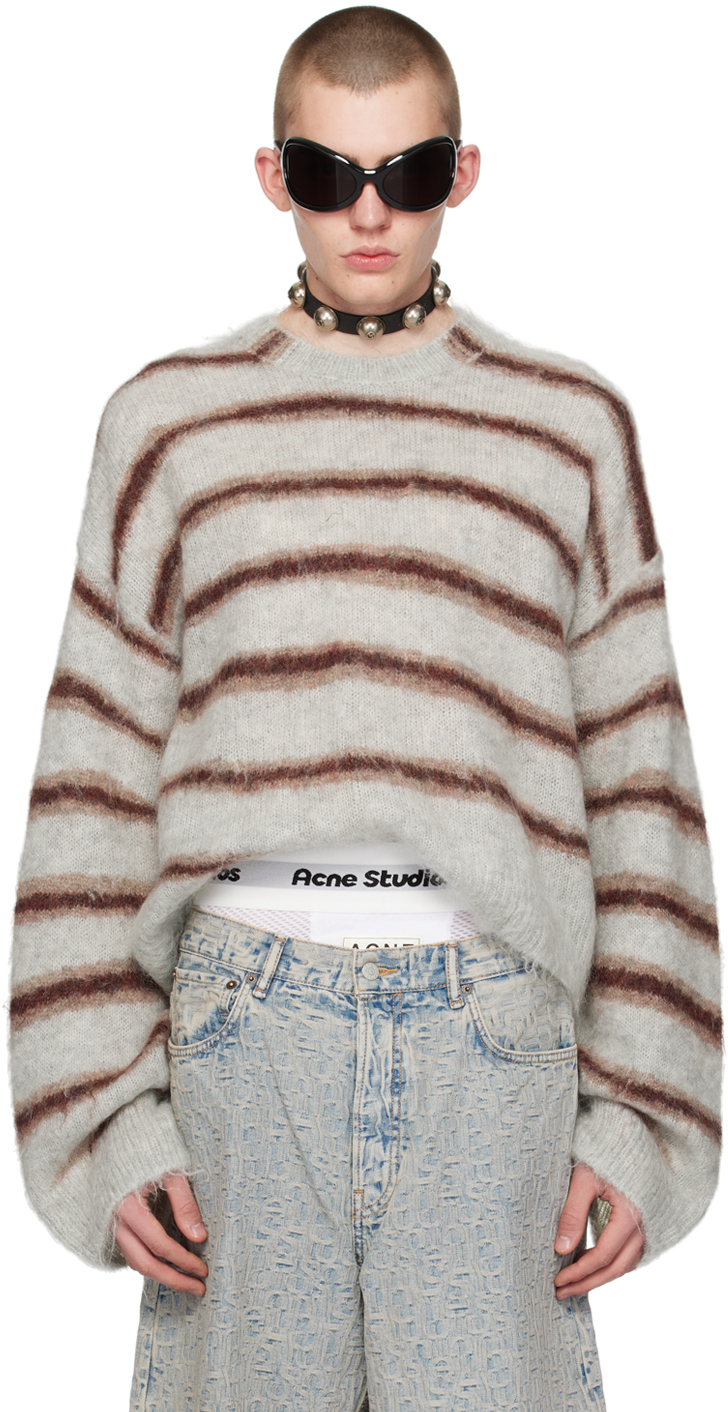 Shop Acne Studios Gray & Brown Stripes Sweater In Dlr Grey Melange/bur
