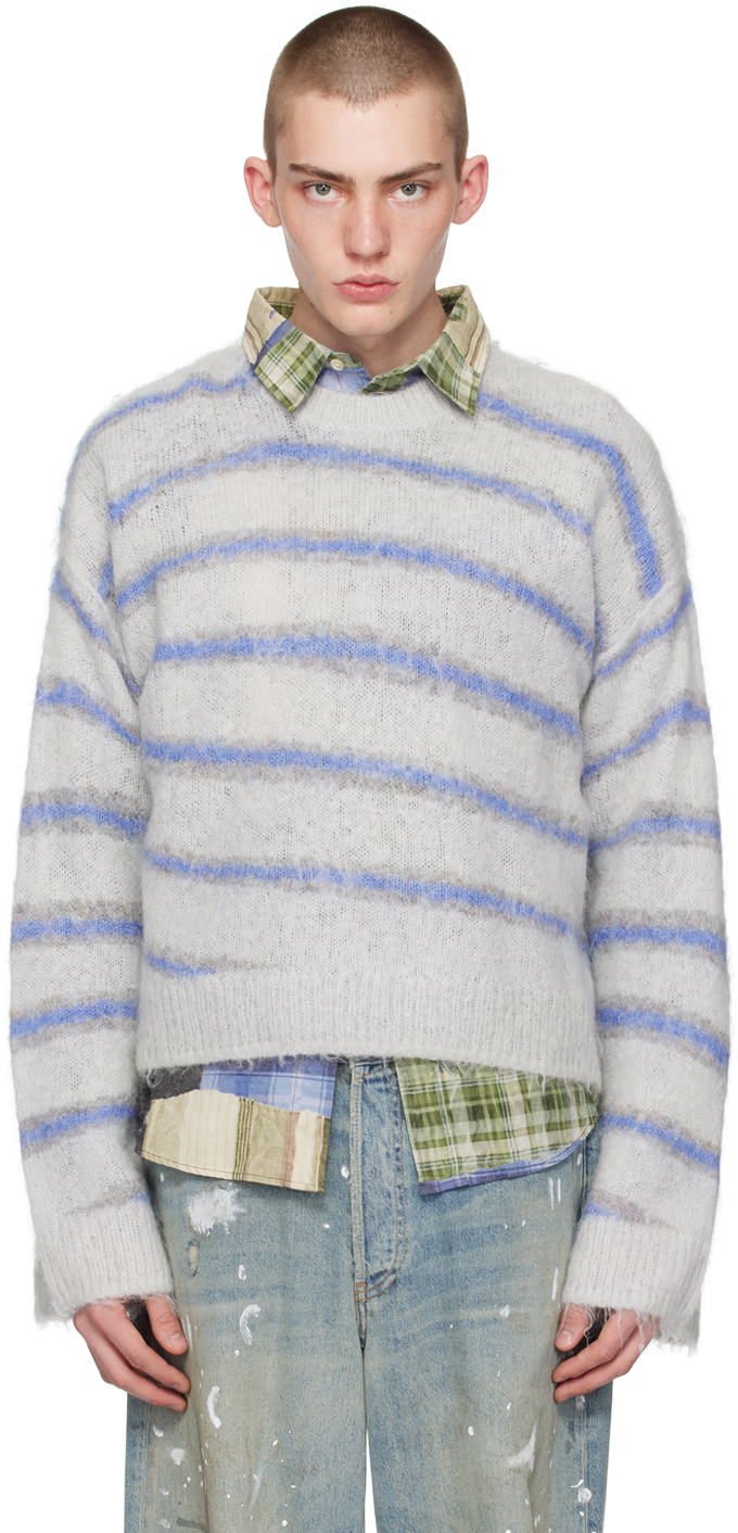 Shop Acne Studios Gray & Blue Stripes Sweater In Dlq Light Grey/sweet