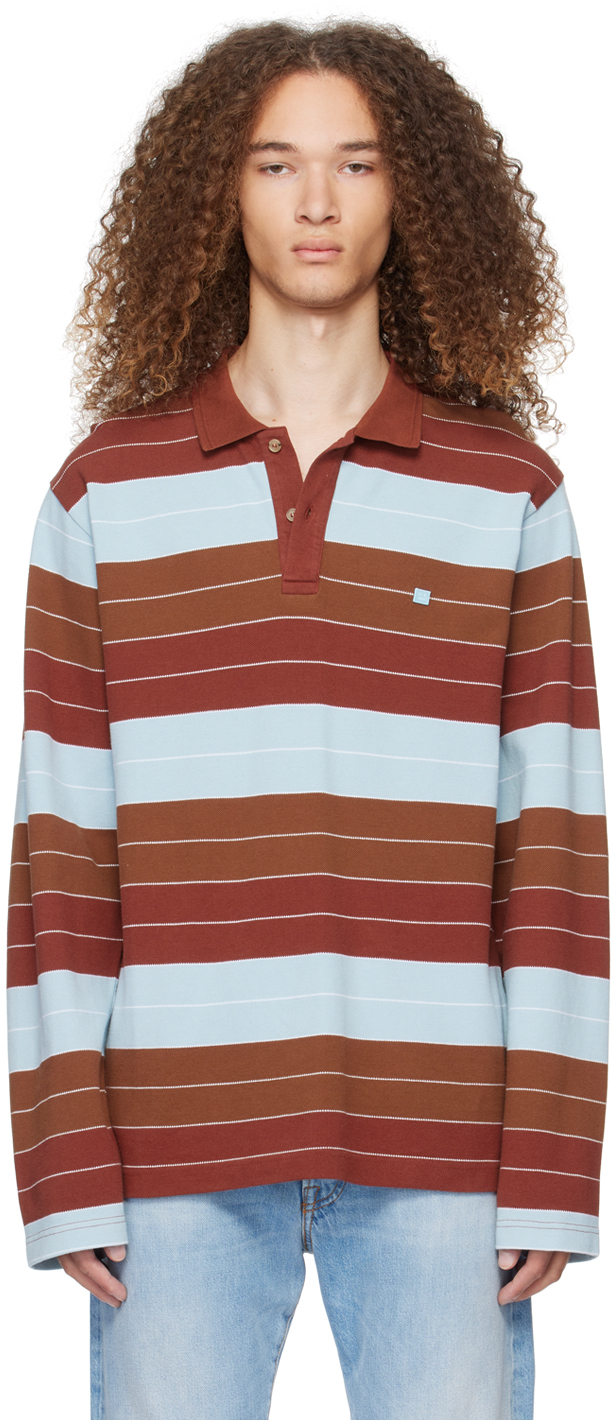 Acne Studios Brown & Blue Patch Polo In Dkf Red/blue