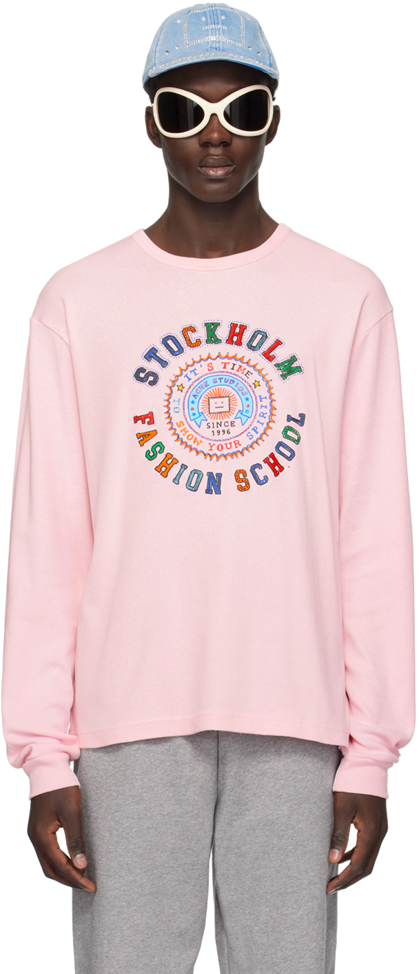 Shop Acne Studios Pink Printed Long Sleeve T-shirt In Ad4 Light Pink