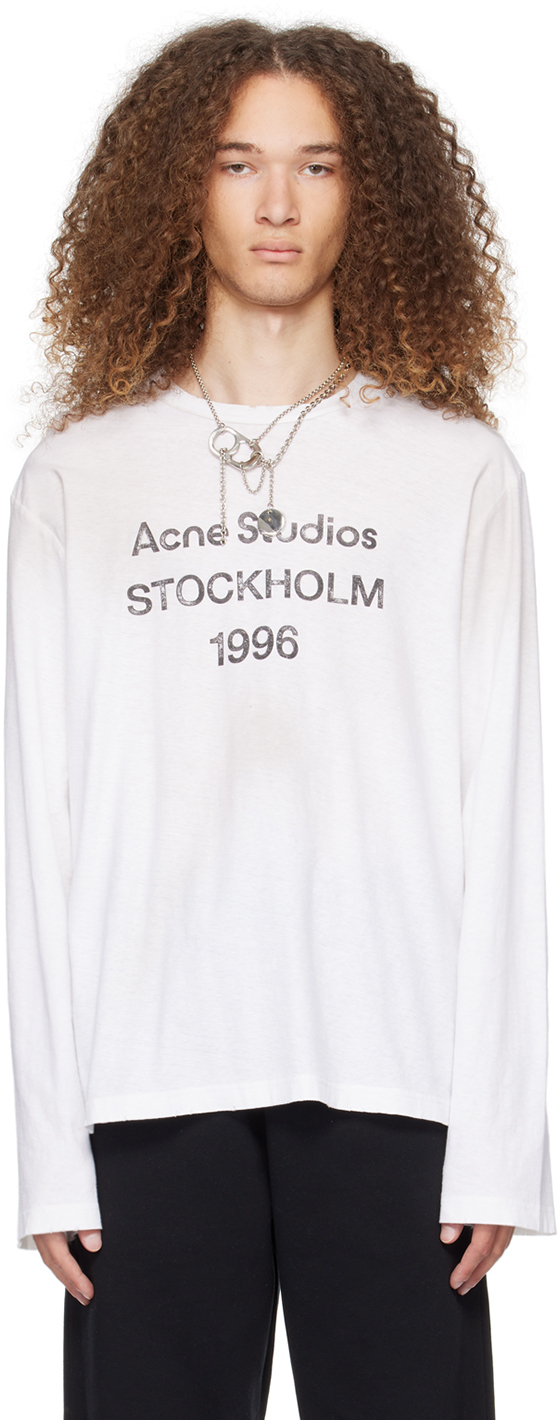 Shop Acne Studios White Faded Long Sleeve T-shirt In 183 Optic White