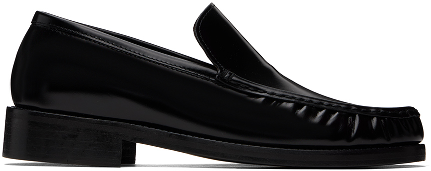 Acne Studios Gold-tone Lettering Leather Loafers In Black