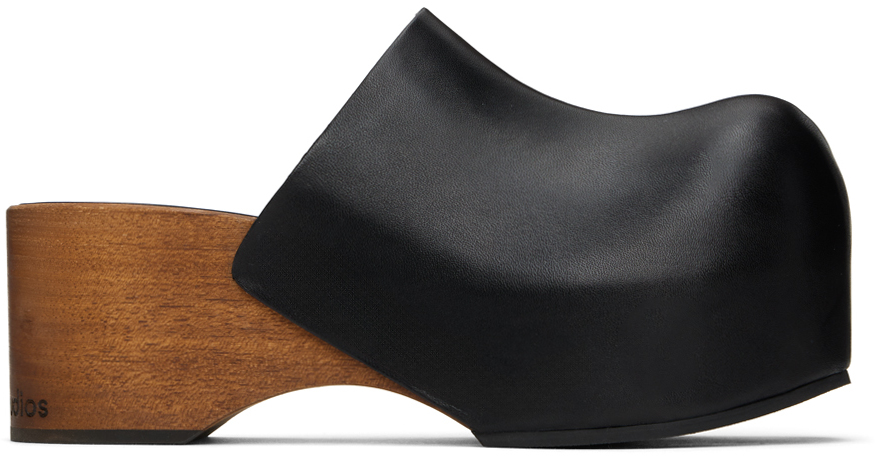 Shop Acne Studios Black Leather Wood Clogs In 900 Black