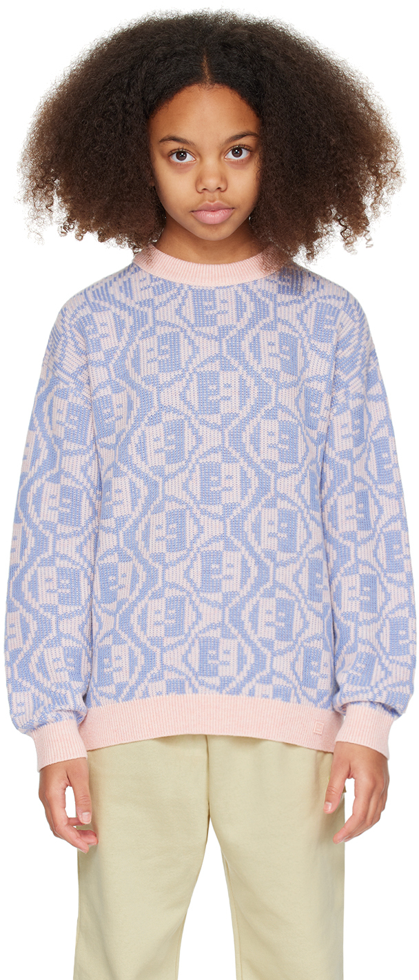 Shop Acne Studios Kids Pink & Blue Crewneck Sweater In Faded Pink