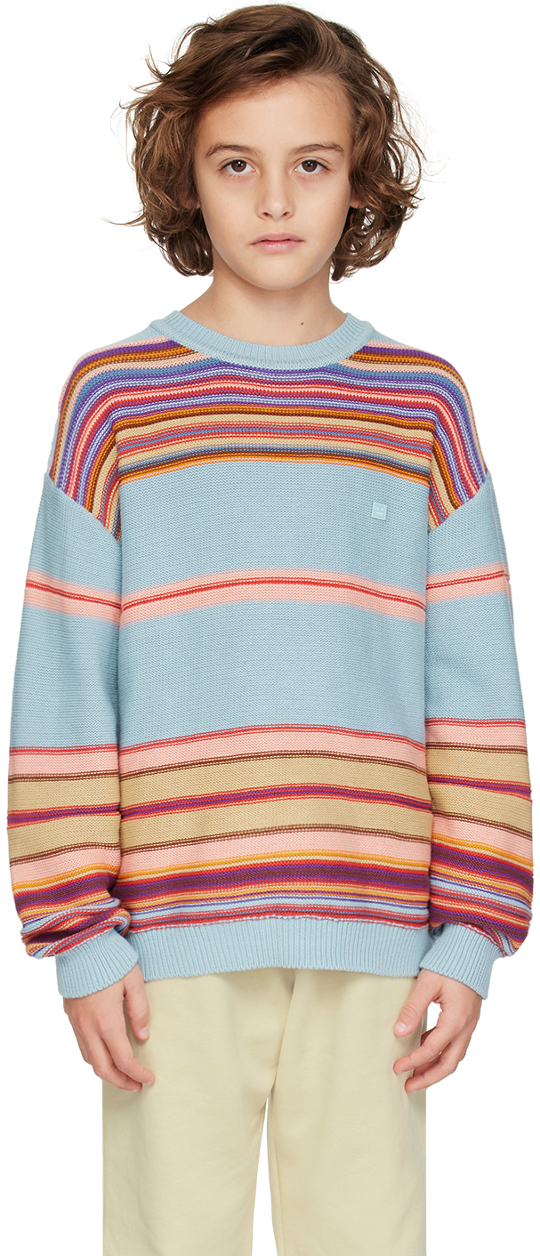 Shop Acne Studios Kids Blue Stripe Sweater In Dusty Blue
