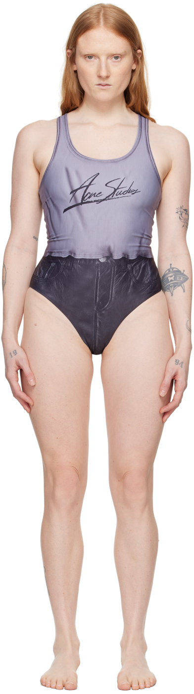 acne studios gray printed swimsuit