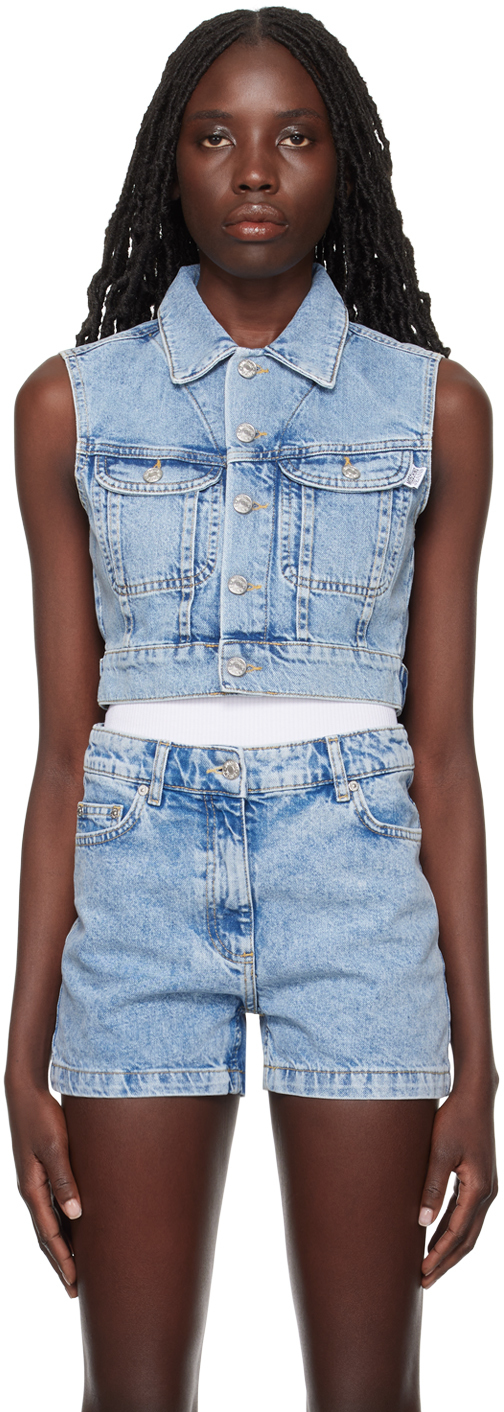 Moschino Jeans Blue Faded Denim Vest In A1295 Fantasy Blue