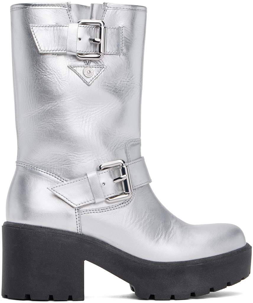 Silver hot sale biker boots