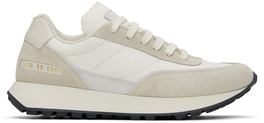 White & Beige Track Classic Sneakers by Common Projects on Sale